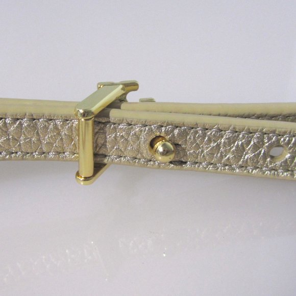 Tory Burch REVERSIBLE Silver Gold Skinny Belt Logo Buckle Metallic 48212 - Picture 4 of 6